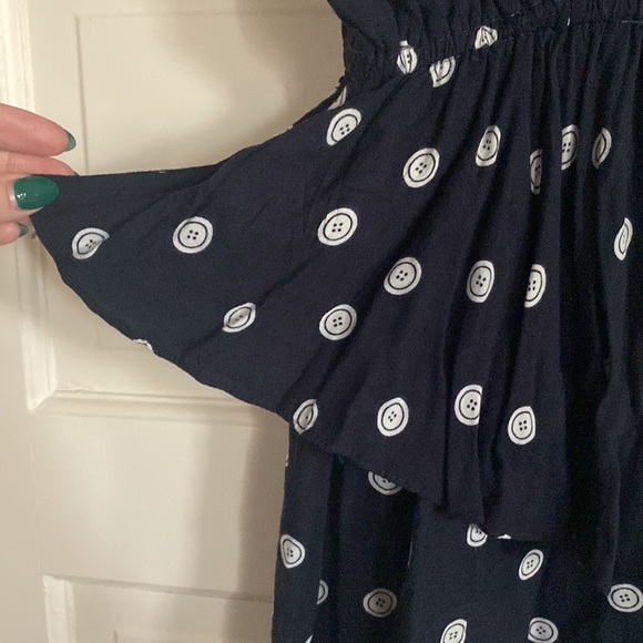 Adorable Vintage 80s black and white print mini dress peplum waist - Picture 2 of 3